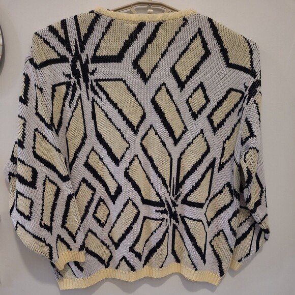 VTG Zalerno Sweater Geometric Lemon White Yellow Black Men 44 - Picture 4 of 11
